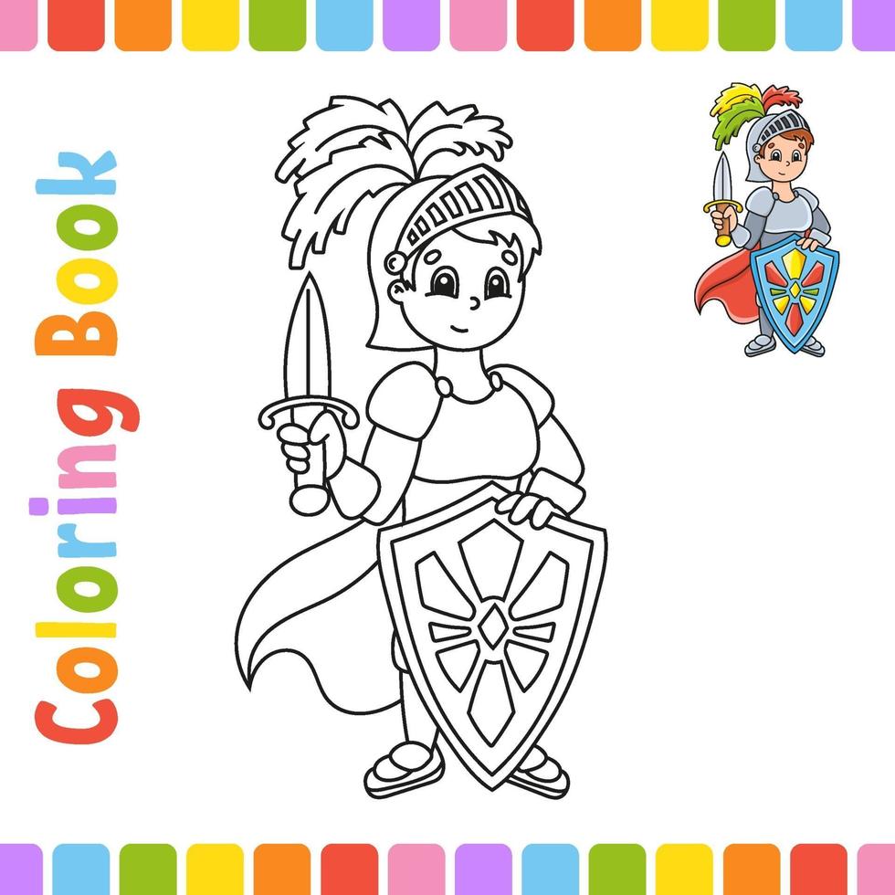 libro para colorear para niños. carácter alegre. ilustración vectorial. estilo de dibujos animados lindo. página de fantasía para niños. silueta de contorno negro. aislado sobre fondo blanco. vector