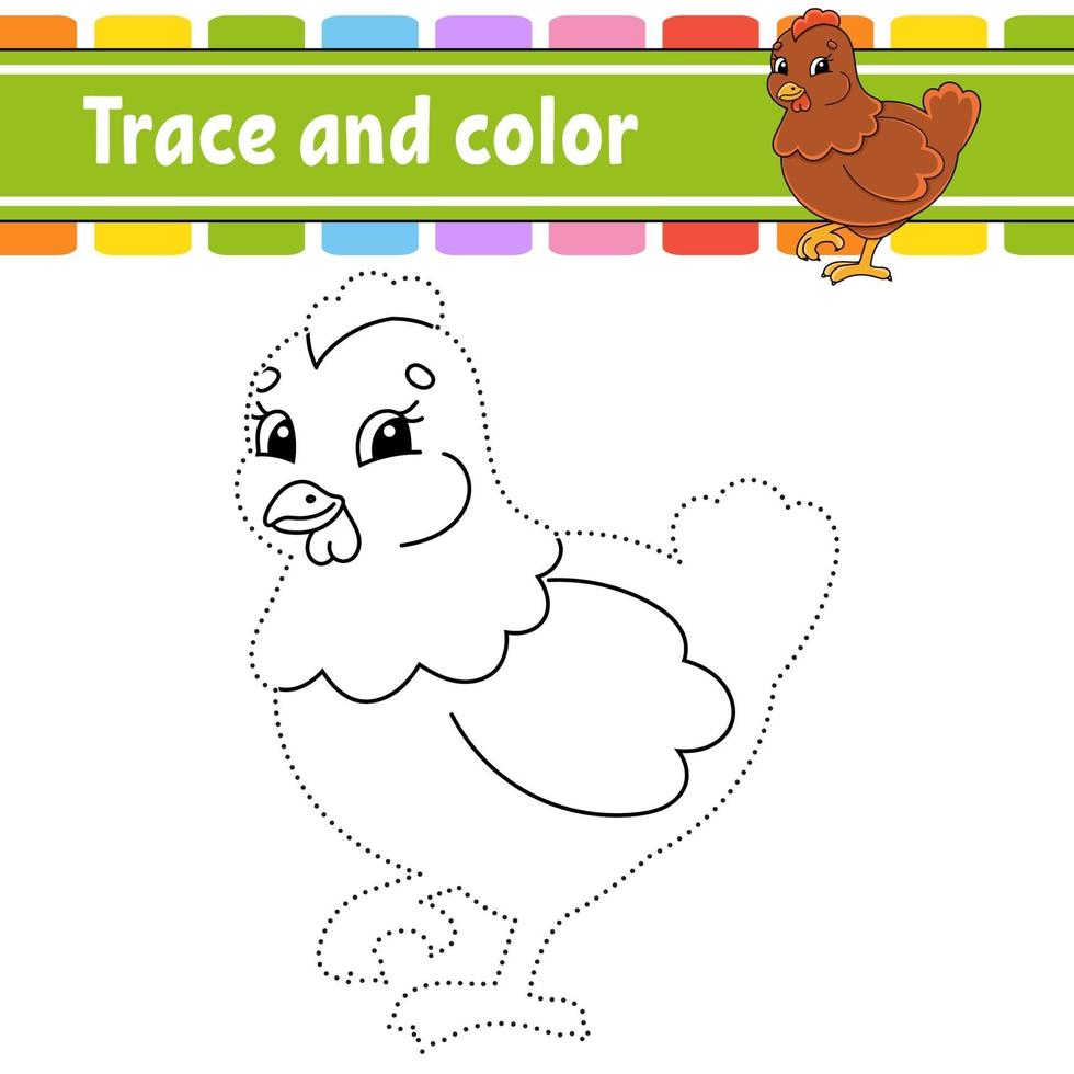 Trace and color. Coloring page for kids. Handwriting practice. Education developing worksheet. Activity page. Game for toddlers. Isolated vector illustration. Cartoon style. Easter theme.