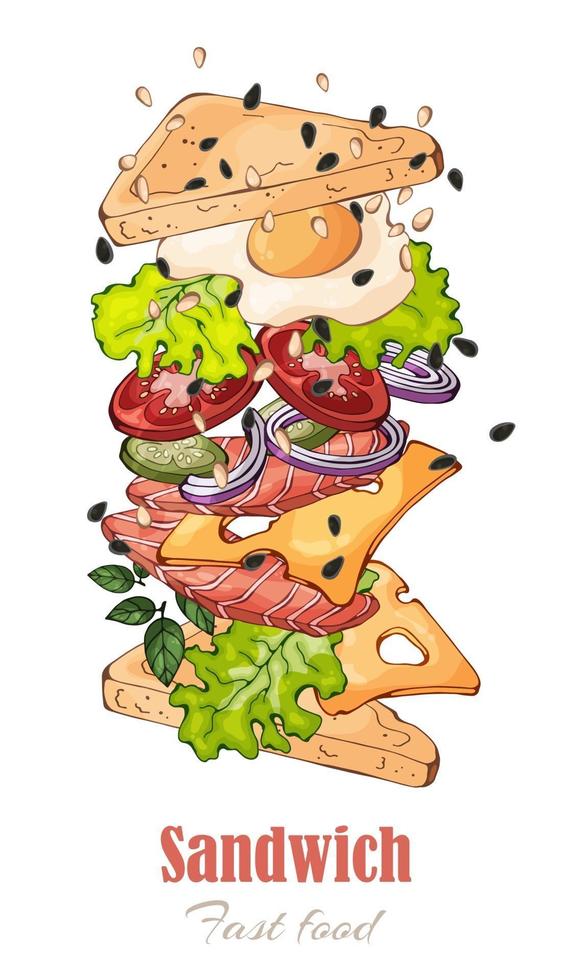 fast food theme sandwich vector