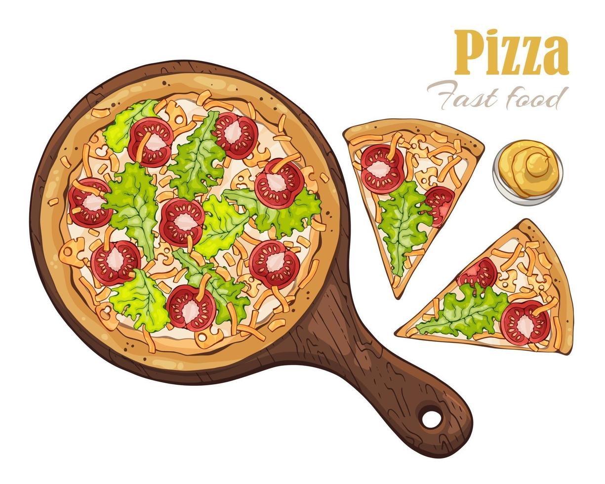 Vector. Fast food theme pizza on a board. vector