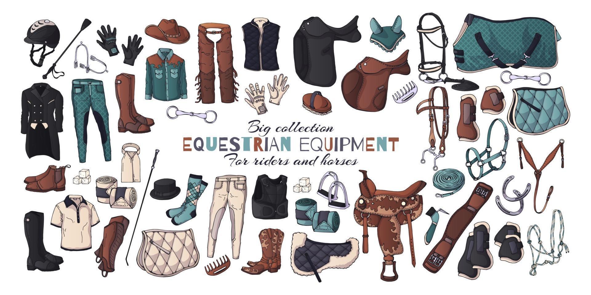 Vector illustrations on the equestrian equipment theme.