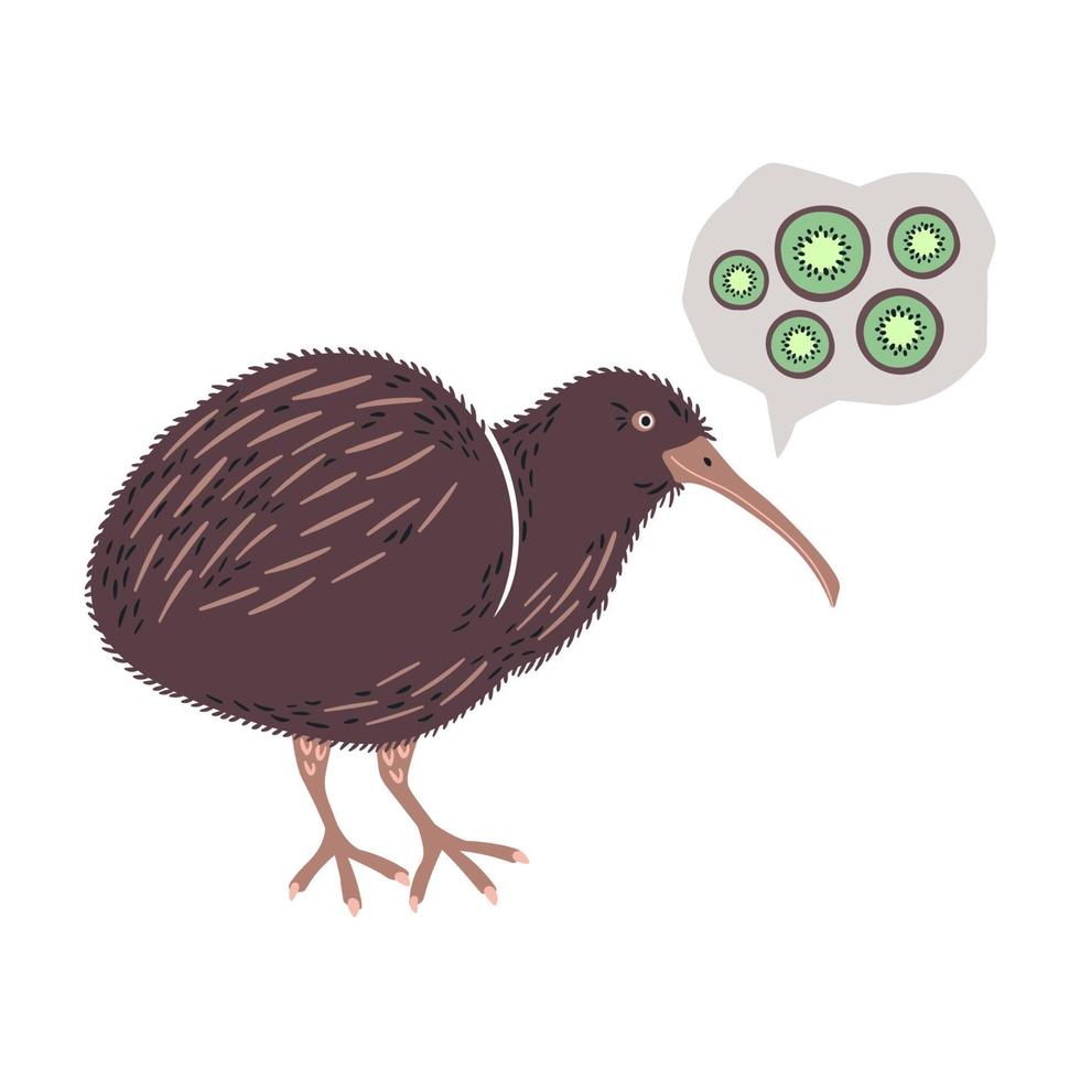 Vector flat hand drawn illustrations. Cute kiwi bird.
