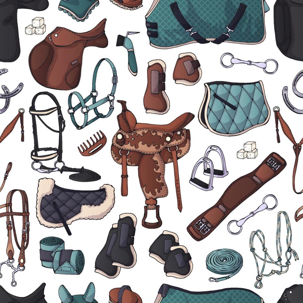 Vector pattern. Illustrations on the equestrian equipment theme.