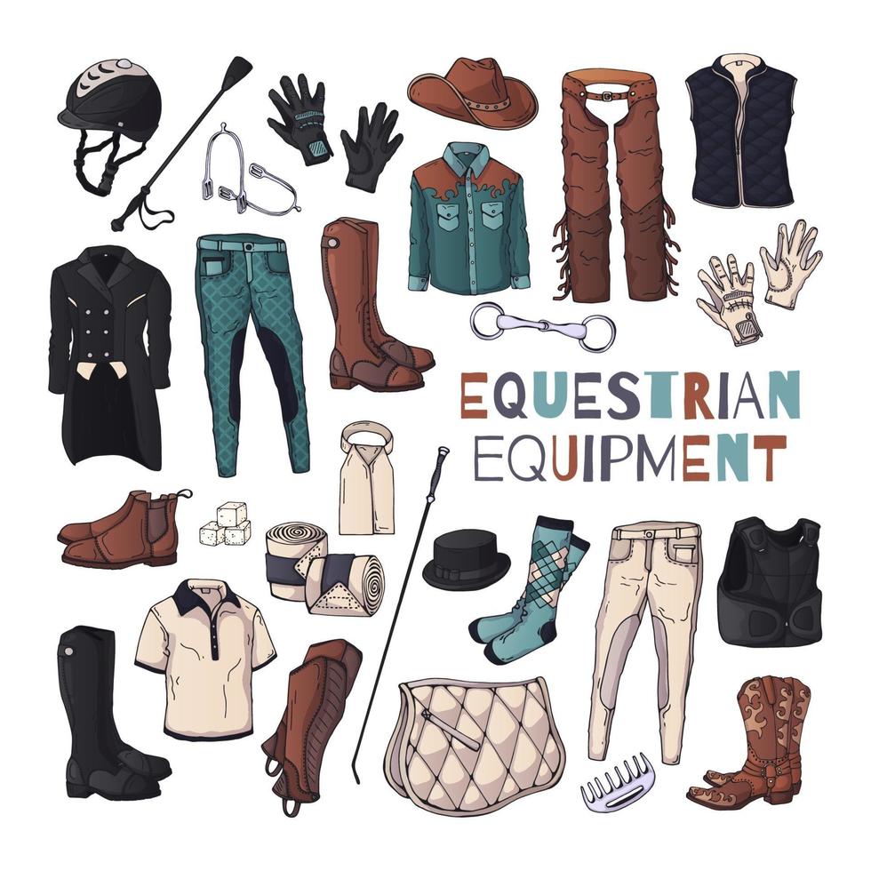 Vector illustrations on the equestrian equipment theme.