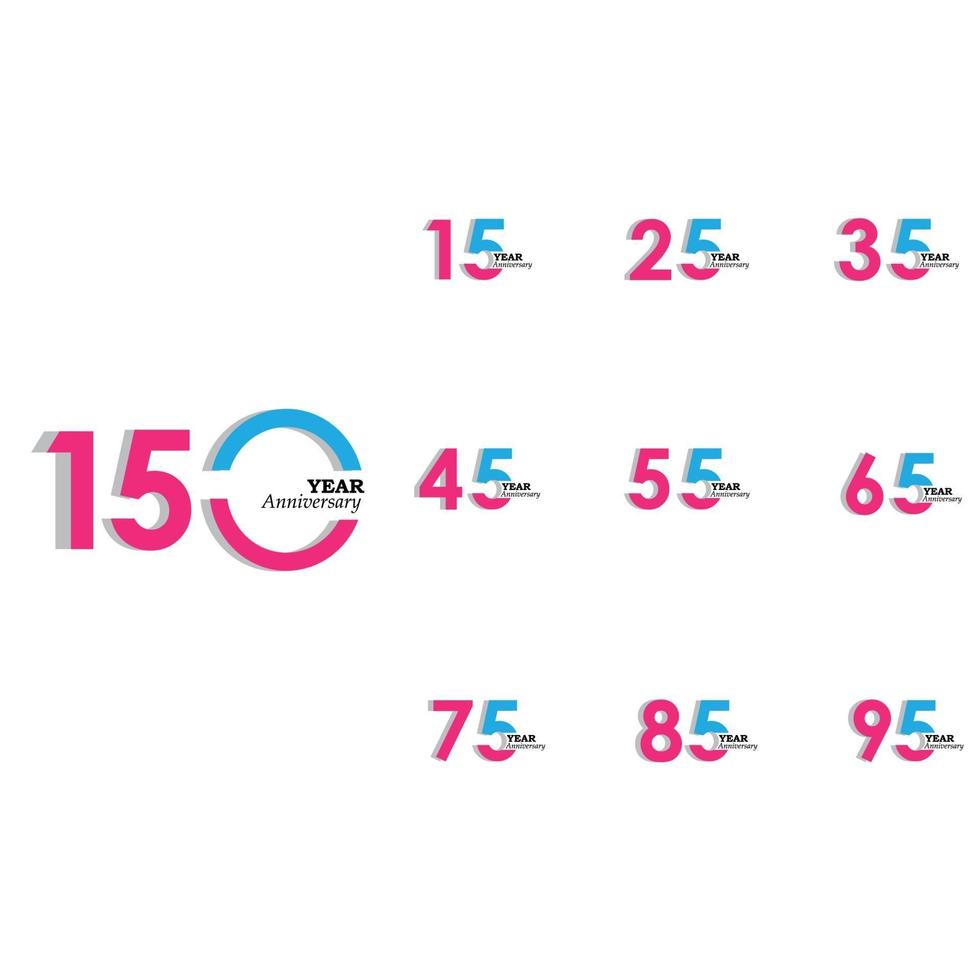 Anniversary Celebration Set Blue Color Vector Template Design Illustration
