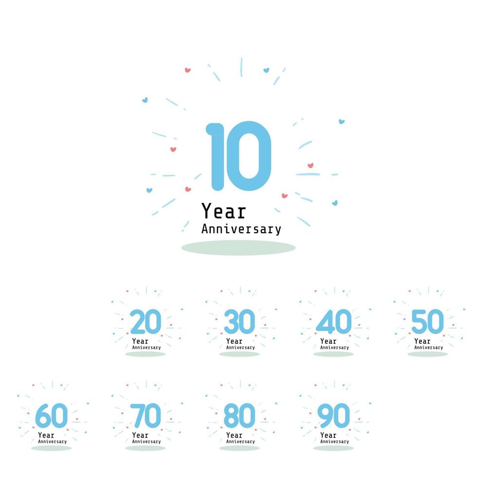 Anniversary Celebration Set Blue Color Vector Template Design Illustration