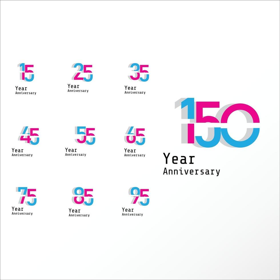 Anniversary Celebration Set Blue Color Vector Template Design Illustration