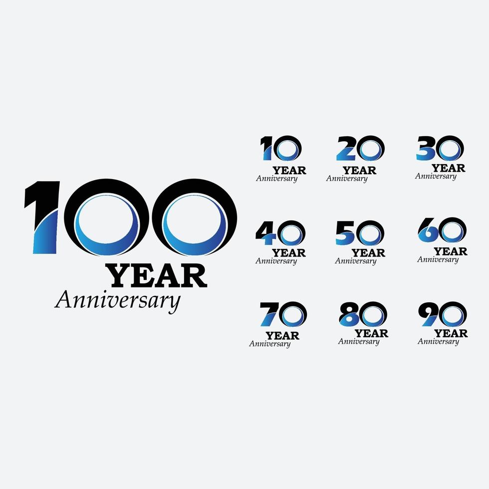 Anniversary Celebration Set Blue Color Vector Template Design Illustration