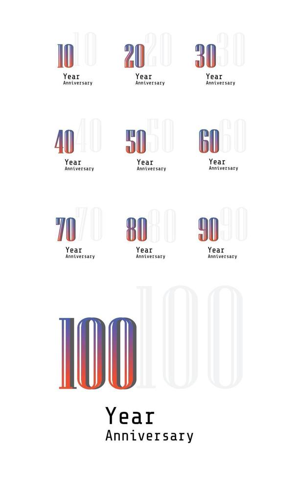 Set Year Anniversary Celebration Rainbow Color Vector Template Design Illustration