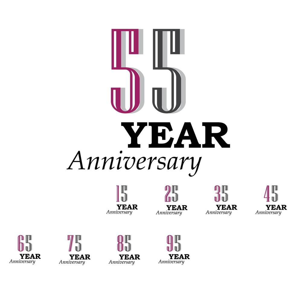 Set Year Anniversary Celebration Rainbow Color Vector Template Design Illustration