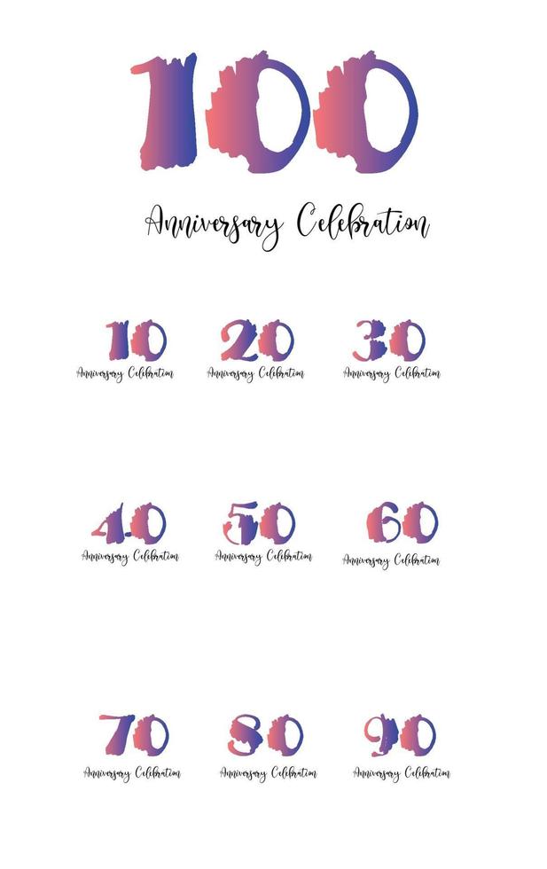 Set Year Anniversary Celebration Rainbow Color Vector Template Design Illustration