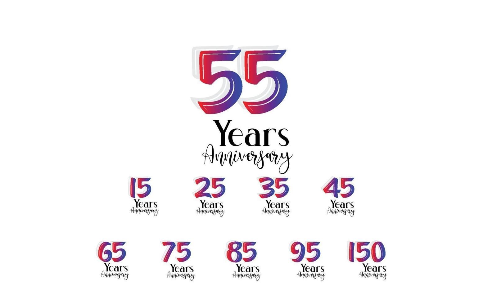 Set Year Anniversary Celebration Rainbow Color Vector Template Design Illustration