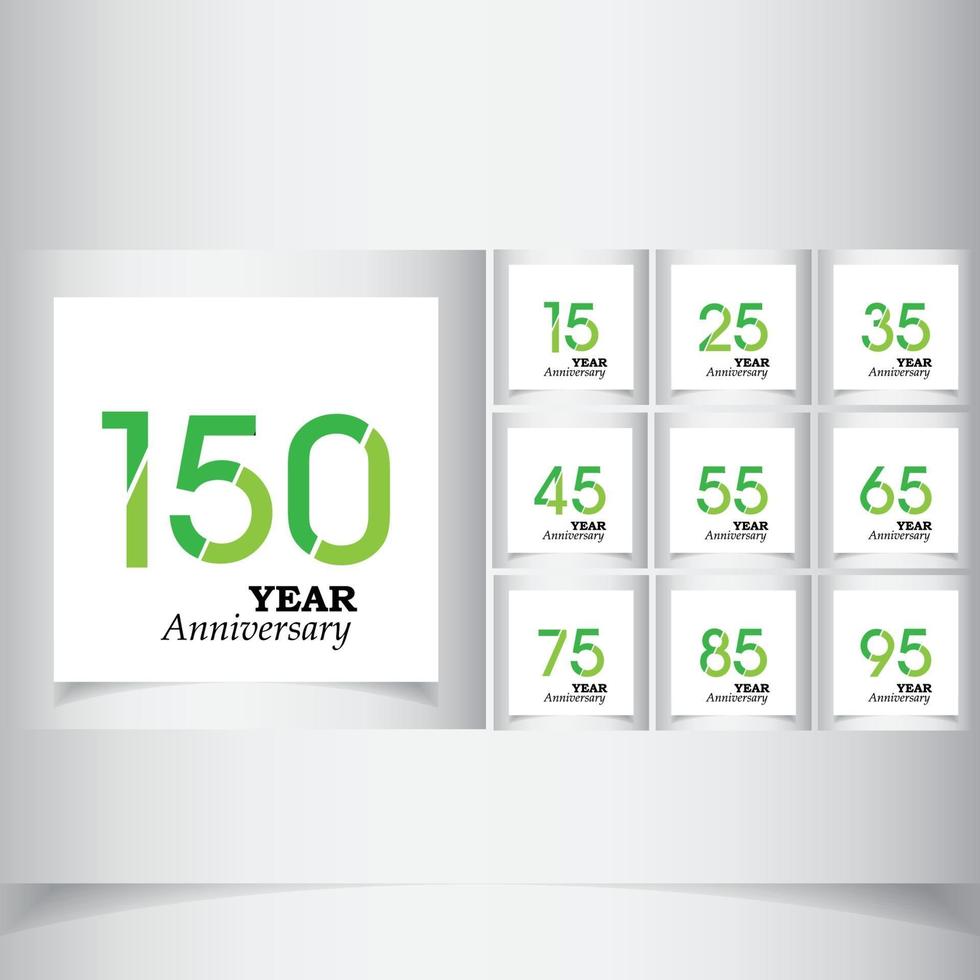 Set Year Anniversary Green Color Vector Template Design Illustration