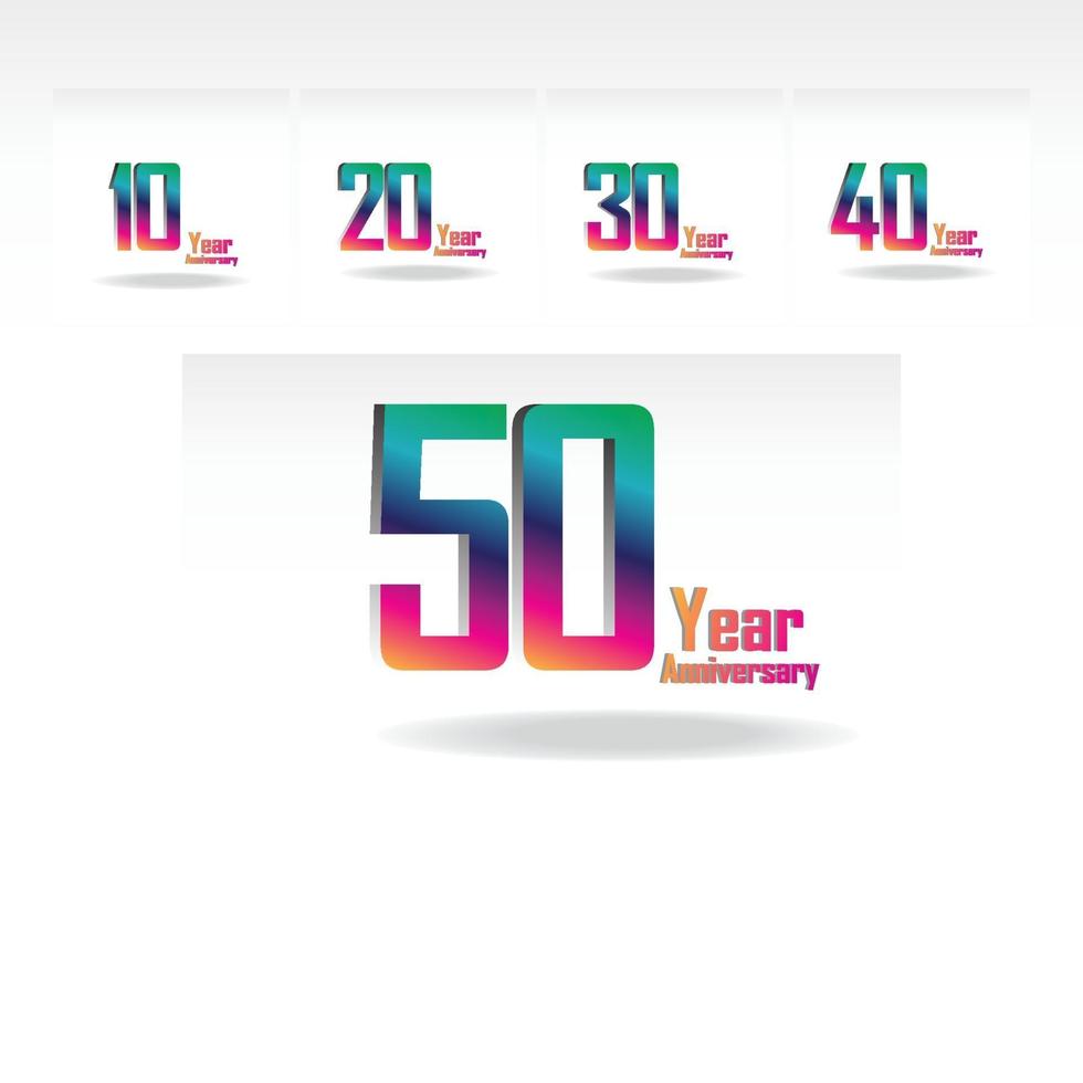 Set Year Anniversary Celebration Rainbow Color Vector Template Design Illustration