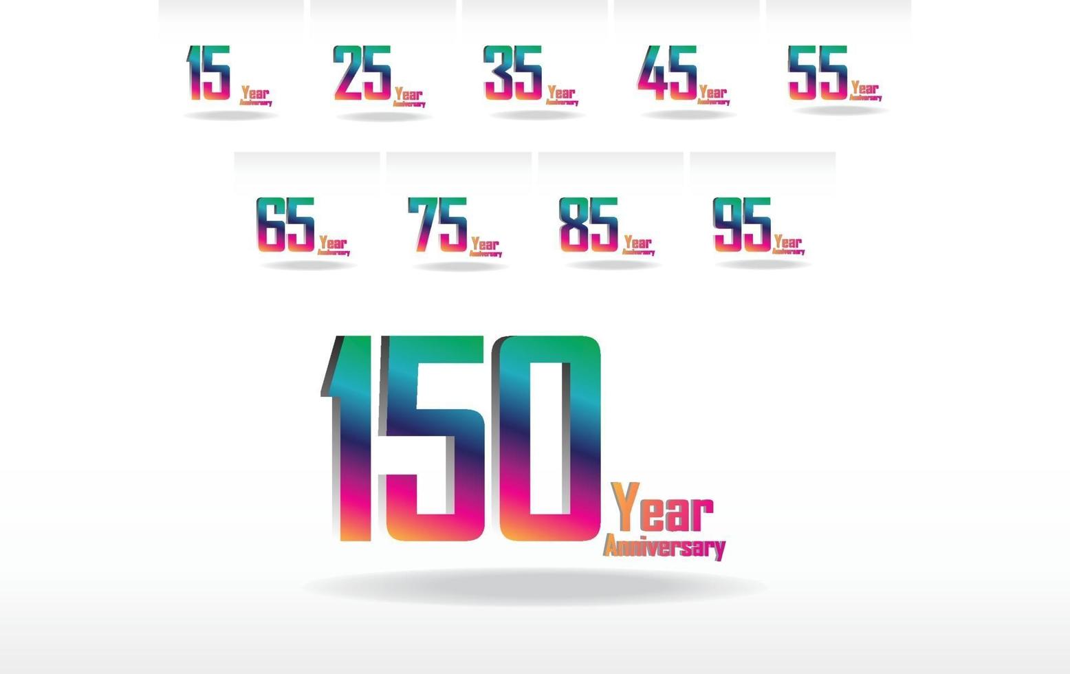 Set Year Anniversary Celebration Rainbow Color Vector Template Design Illustration