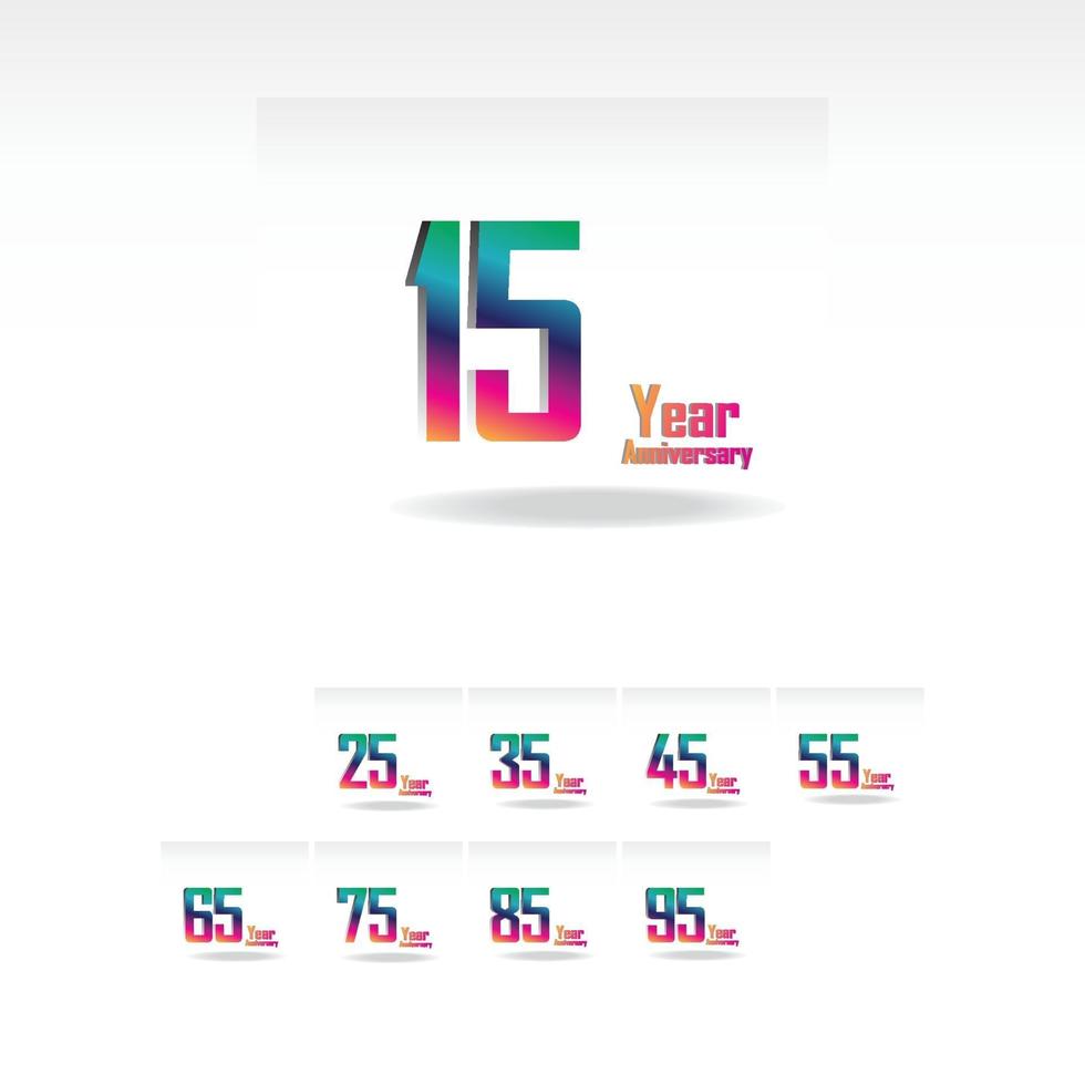 Set Year Anniversary Celebration Rainbow Color Vector Template Design Illustration