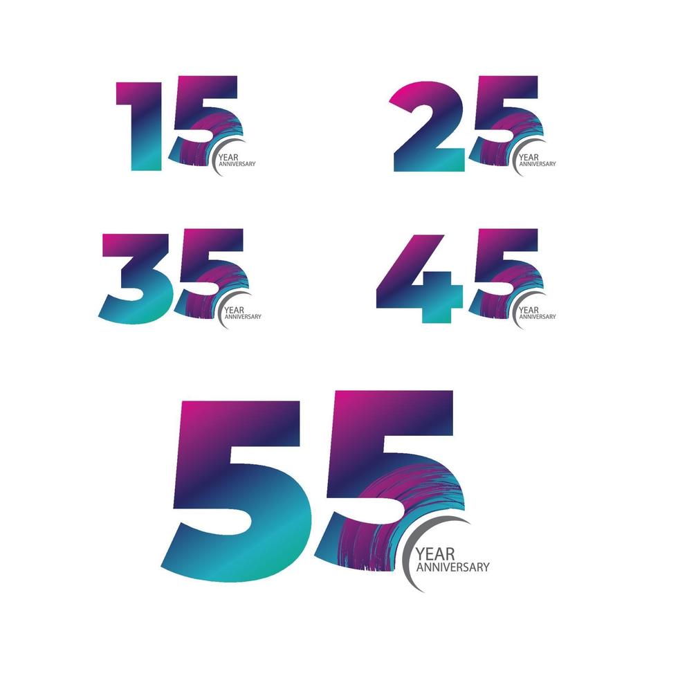 Set Year Anniversary Celebration Rainbow Color Vector Template Design Illustration