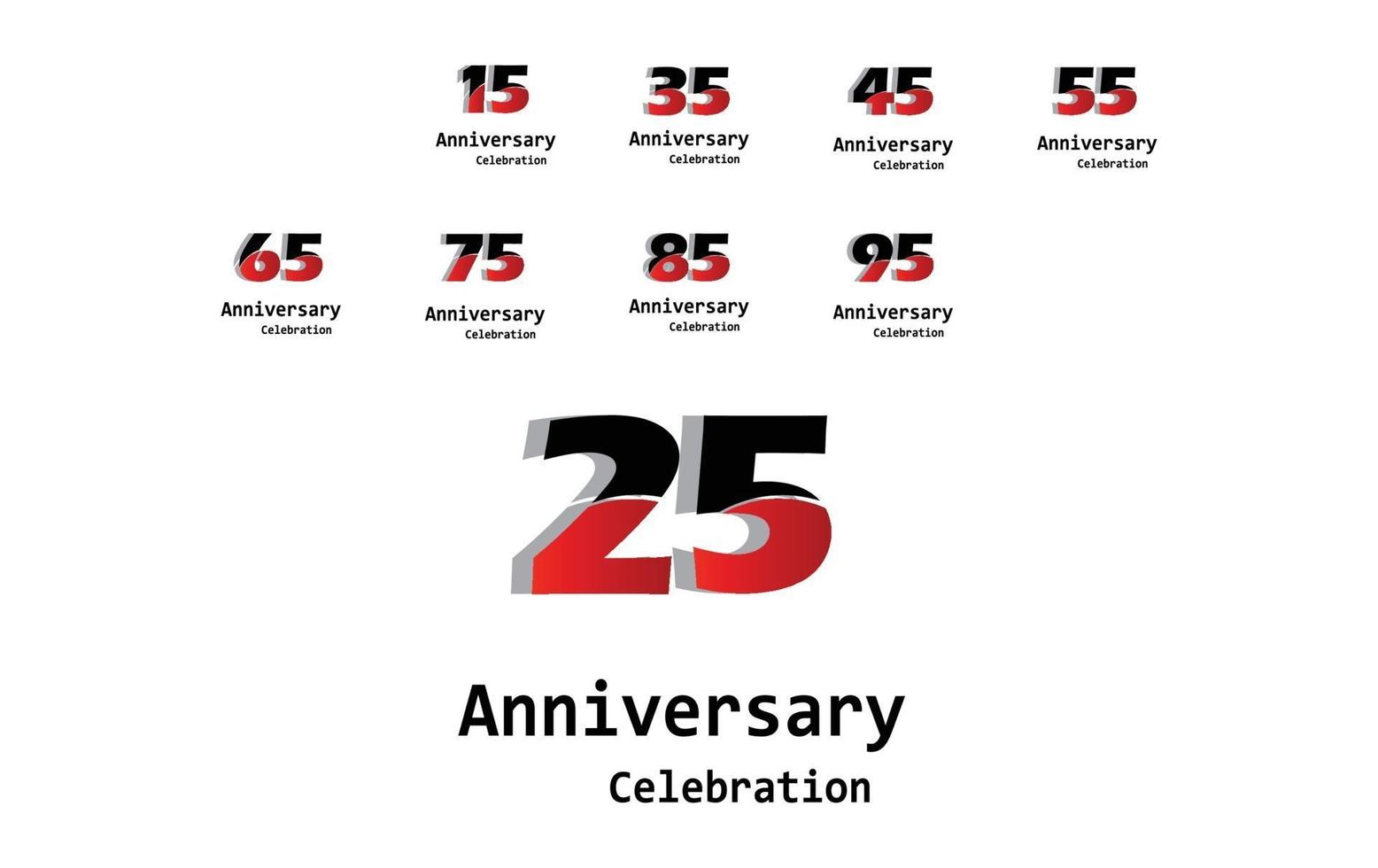 Set Year Anniversary Celebration Red Color Vector Template Design Illustration