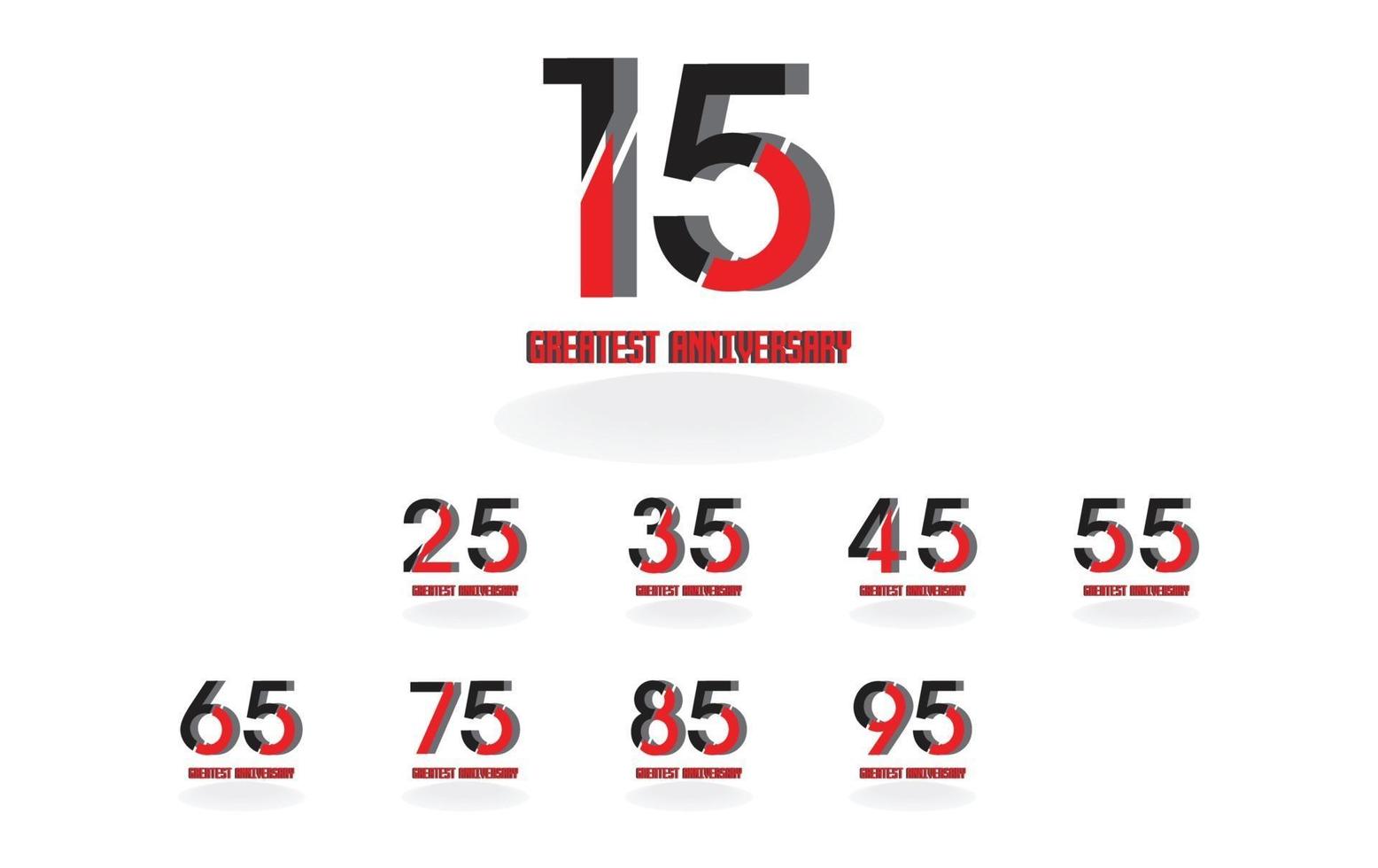 Set Year Anniversary Celebration Red Color Vector Template Design Illustration