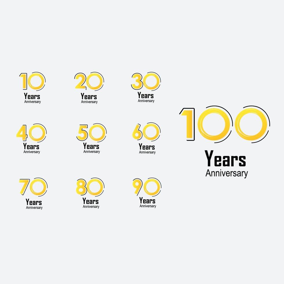 Set Year Anniversary Celebration Yellow Color Vector Template Design Illustration