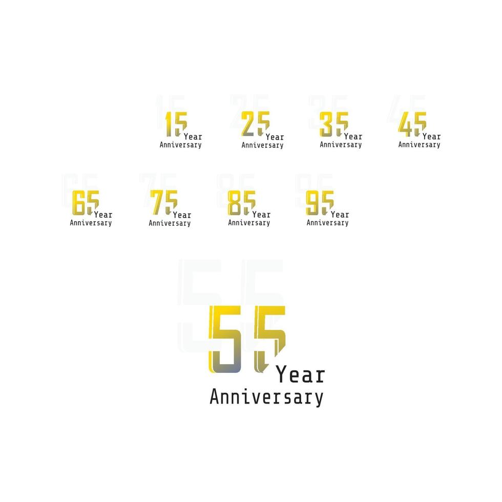 Set Year Anniversary Celebration Yellow Color Vector Template Design Illustration