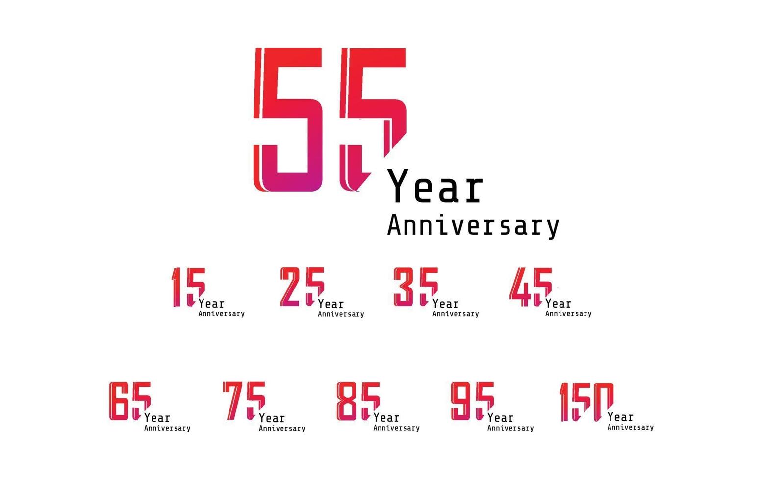 Set Year Anniversary Celebration Red Color Vector Template Design Illustration