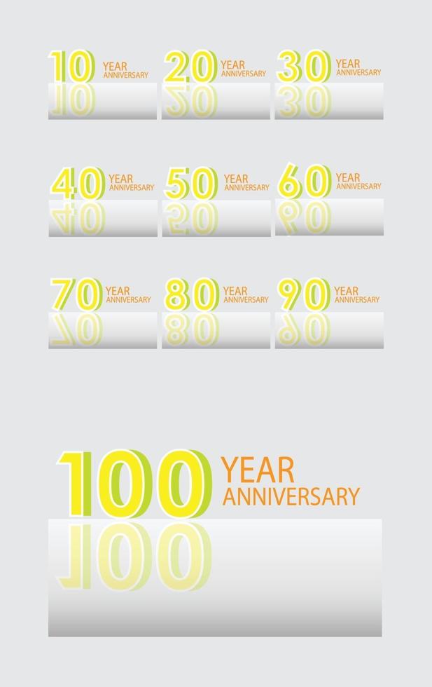 Establecer año aniversario celebración color amarillo vector plantilla diseño ilustración