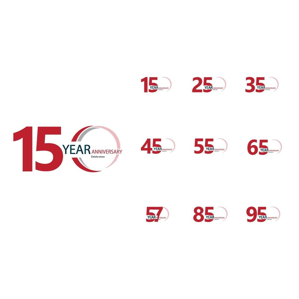 Set Year Anniversary Celebration Red Color Vector Template Design Illustration