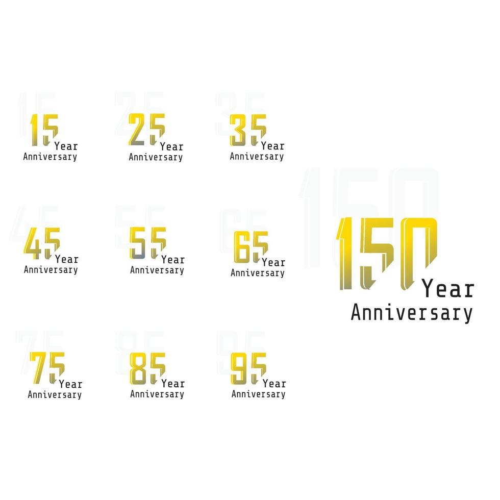 Set Year Anniversary Celebration Yellow Color Vector Template Design Illustration