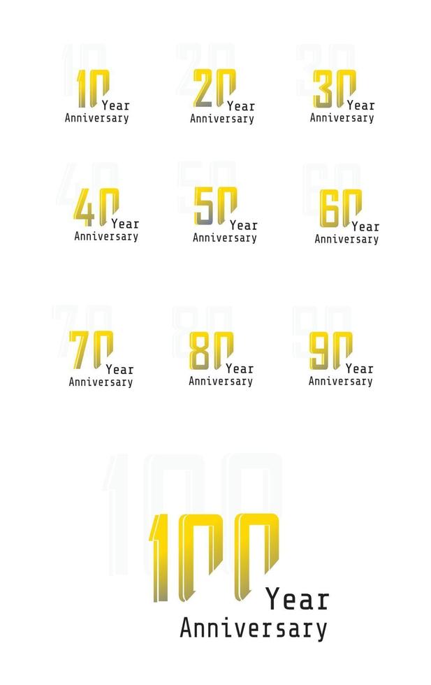 Set Year Anniversary Celebration Yellow Color Vector Template Design Illustration