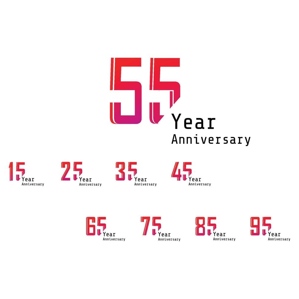 Set Year Anniversary Celebration Red Color Vector Template Design Illustration