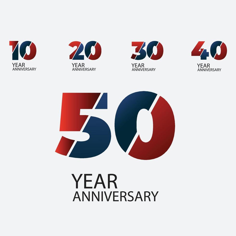 Set Year Anniversary Celebration Red Blue Color Vector Template Design Illustration