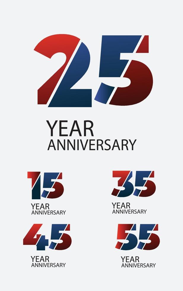 Set Year Anniversary Celebration Red Blue Color Vector Template Design Illustration