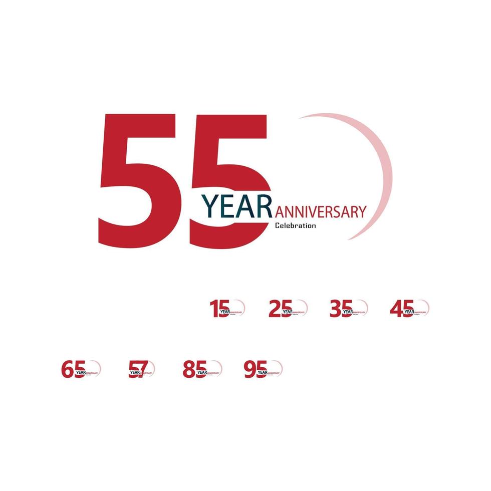 Set Year Anniversary Celebration Red Color Vector Template Design Illustration