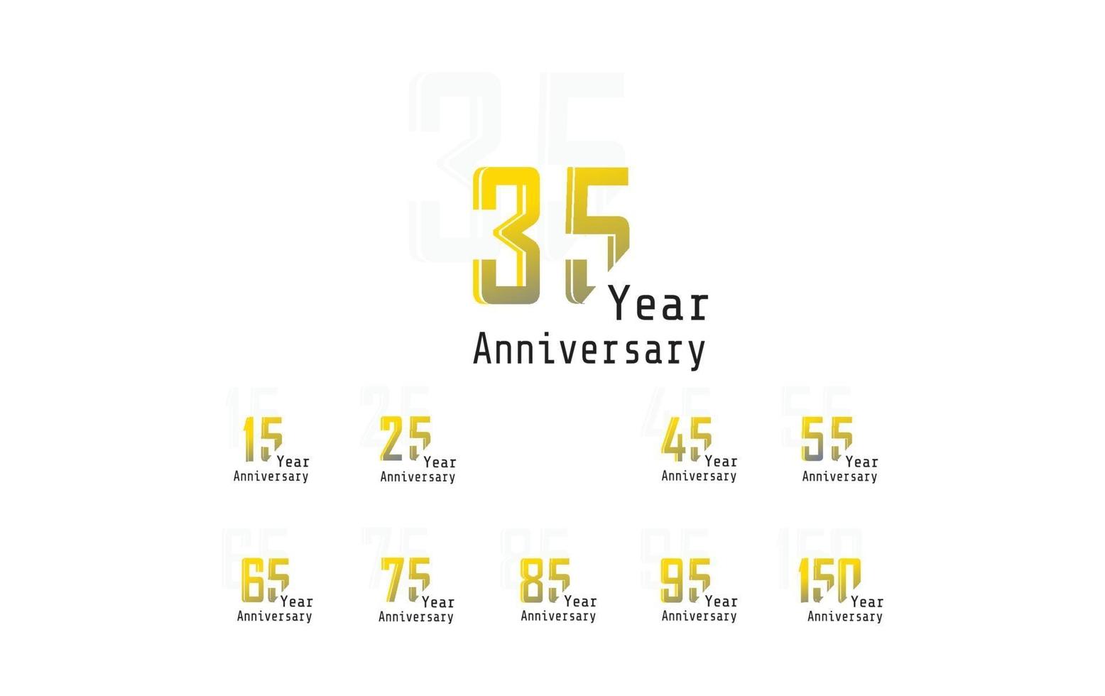 Establecer año aniversario celebración color amarillo vector plantilla diseño ilustración