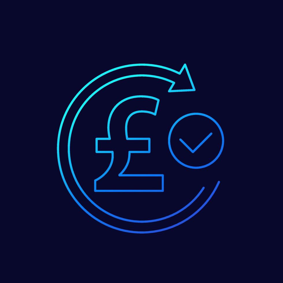 exchange, refund icon with pound, thin line vector