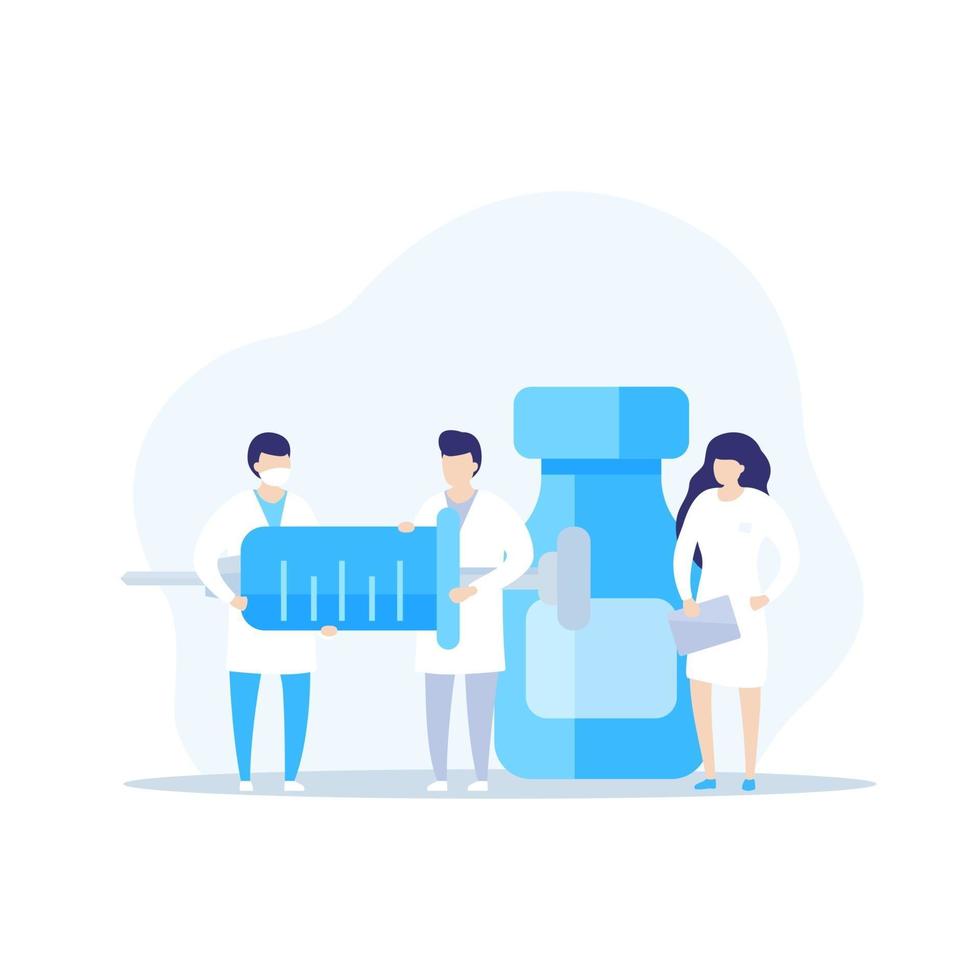 vaccination vector illustration with medics and syringe