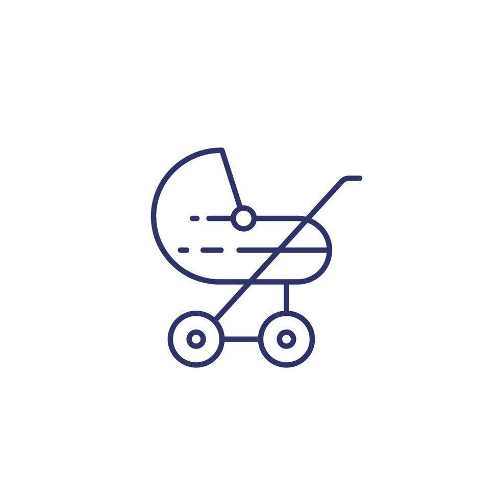 baby stroller icon on white, line vector