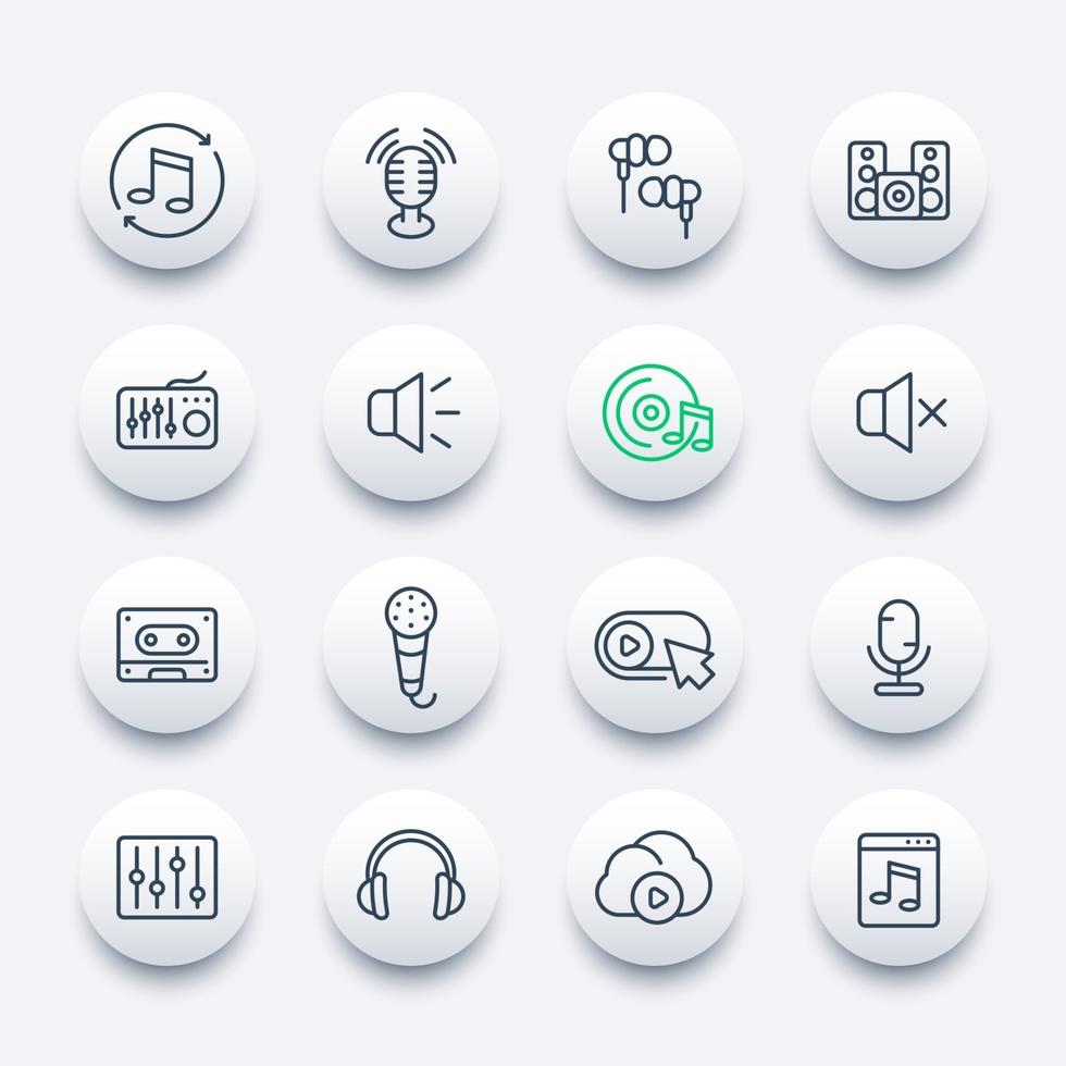 audio, music line icons, sound mixing and recording vector