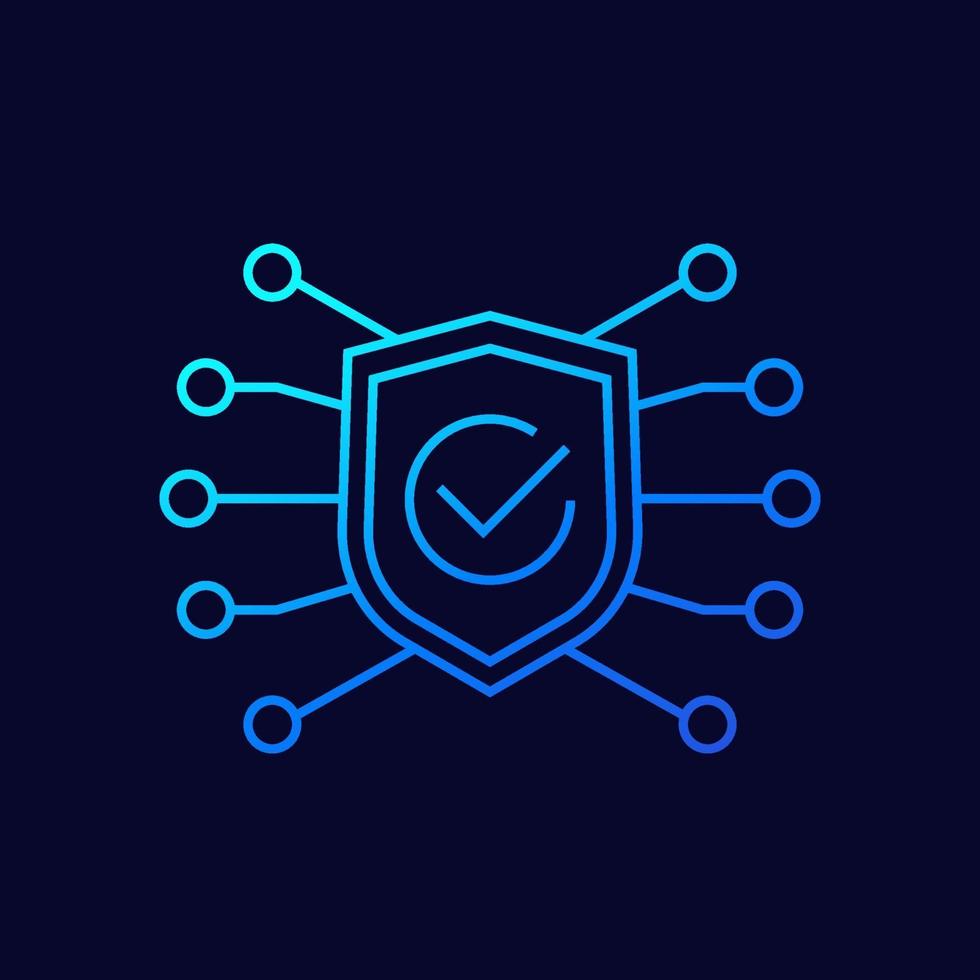 cyber security linear icon with shield vector