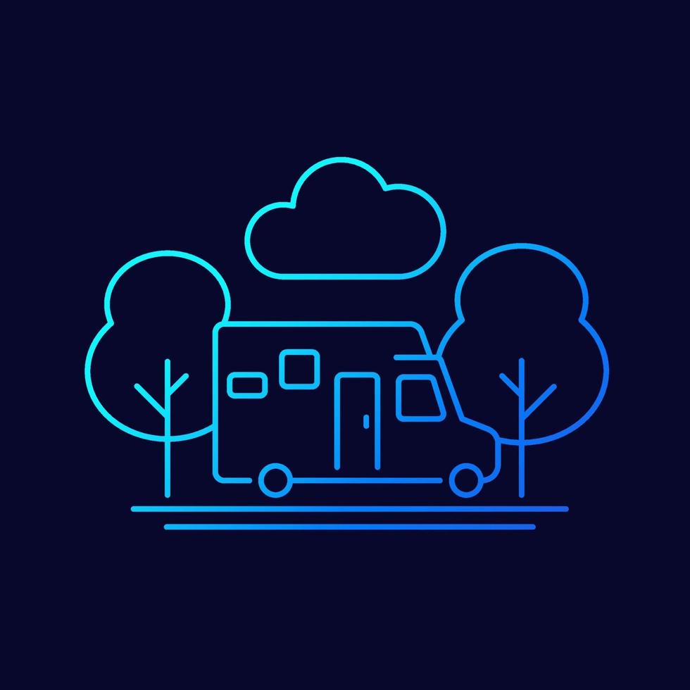 camper, travel in camping van line vector icon