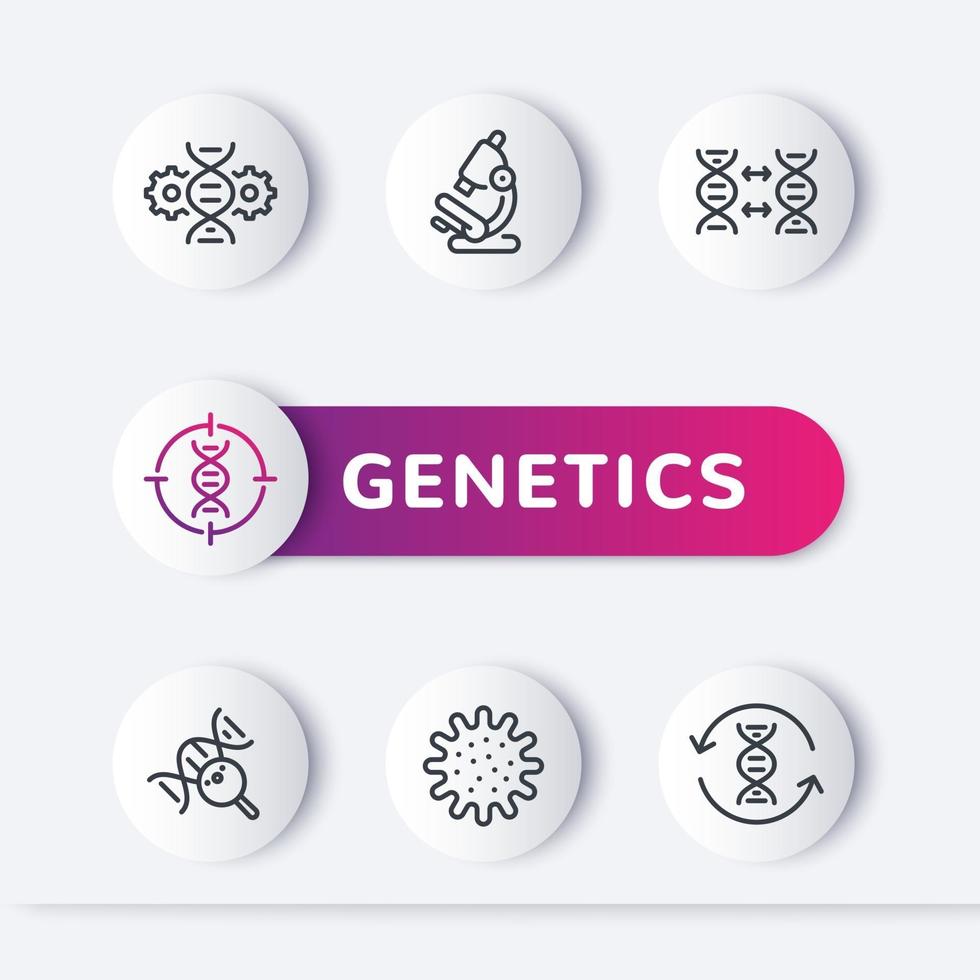 genetics line icons set, genetic modification, dna test vector