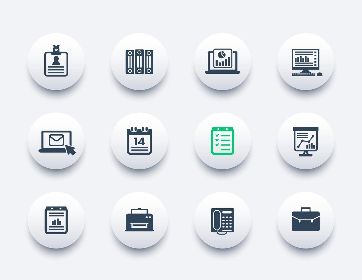 office icons set, documents, reports, folders, mail, schedule and fax vector