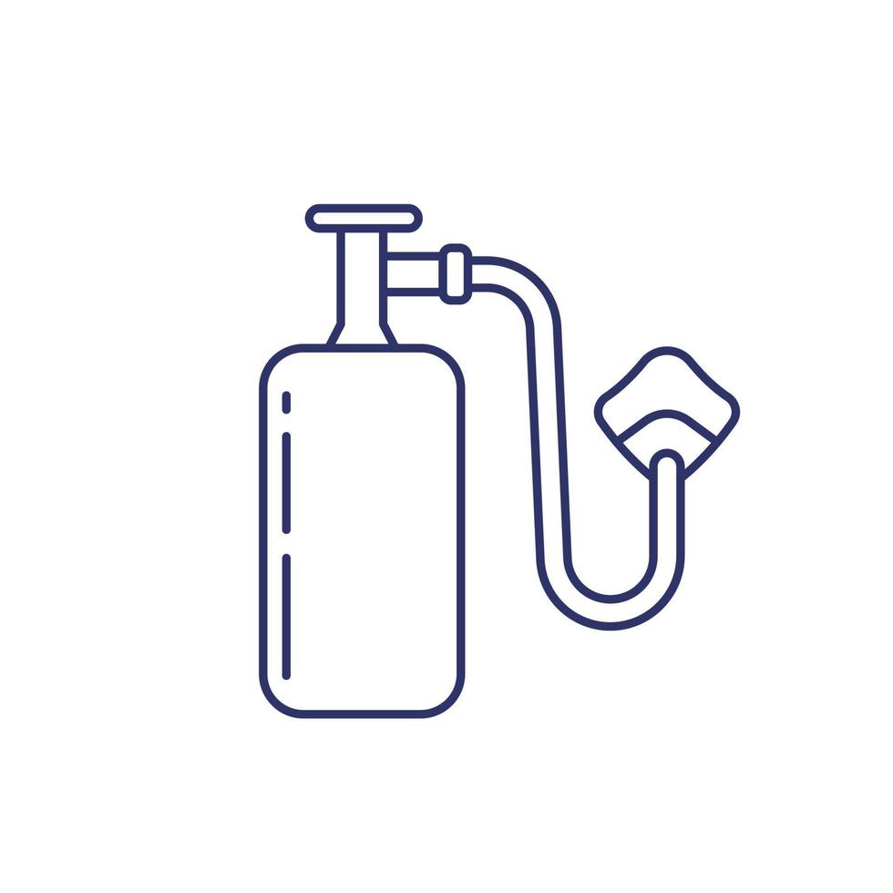 oxygen tank with mask, line icon vector