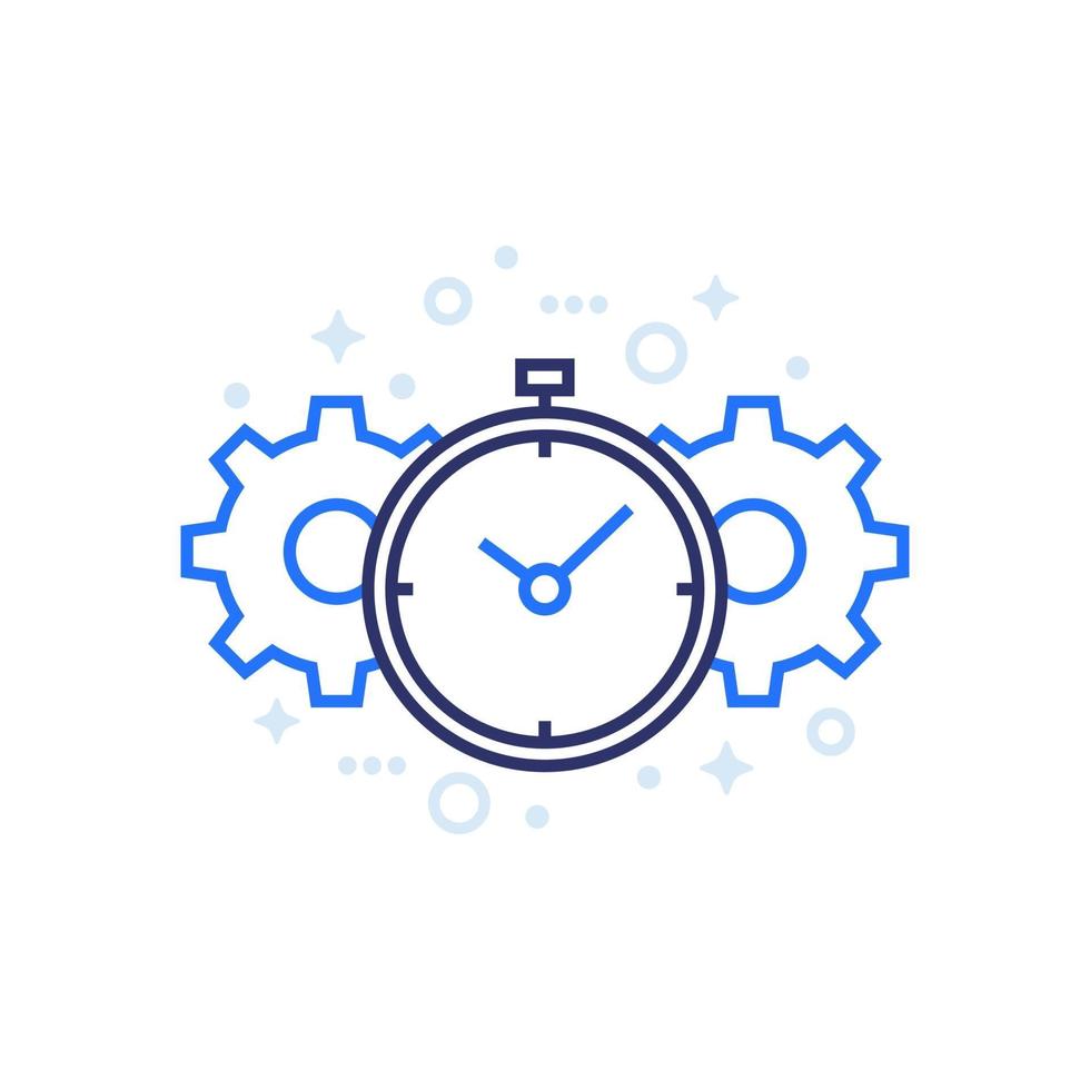 productivity line icon with stopwatch and cogs vector