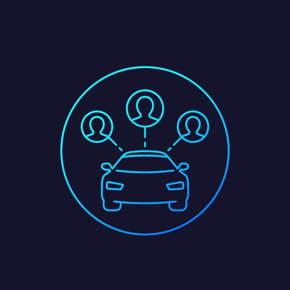 carsharing icon, car and passengers, linear vector