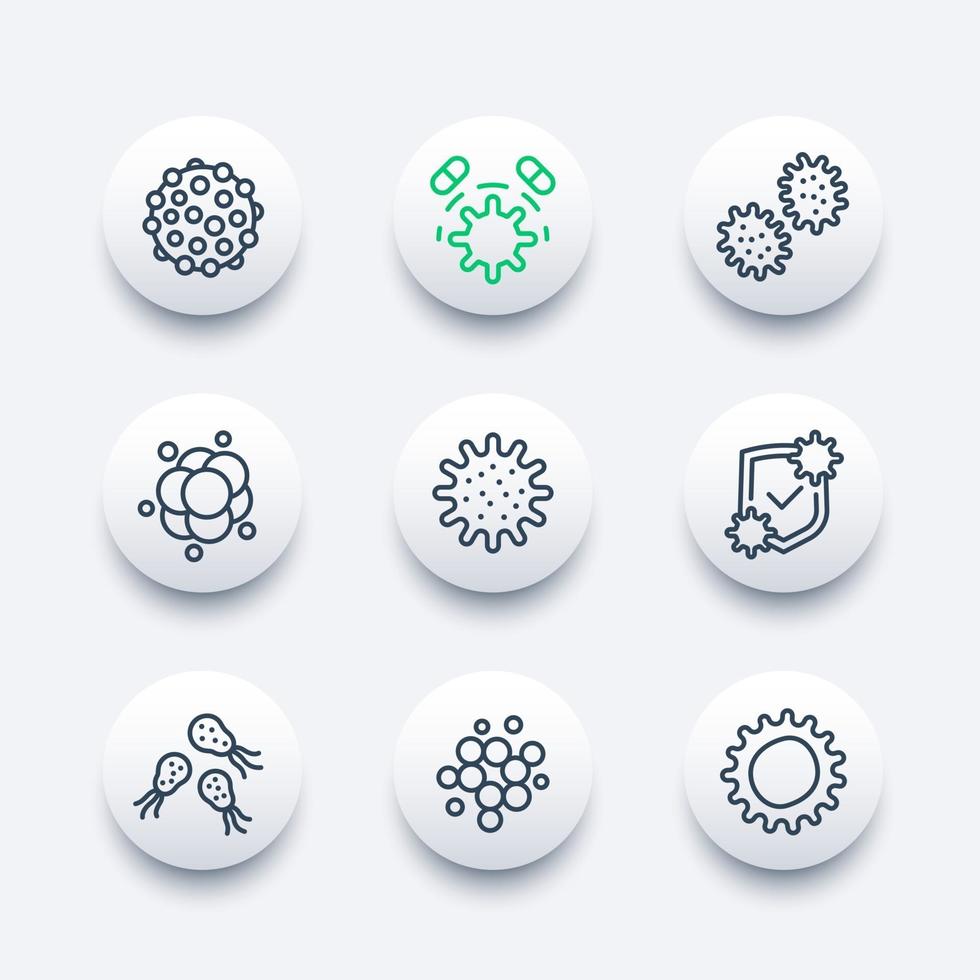 iconos de línea de vector de microbio, virus y bacterias