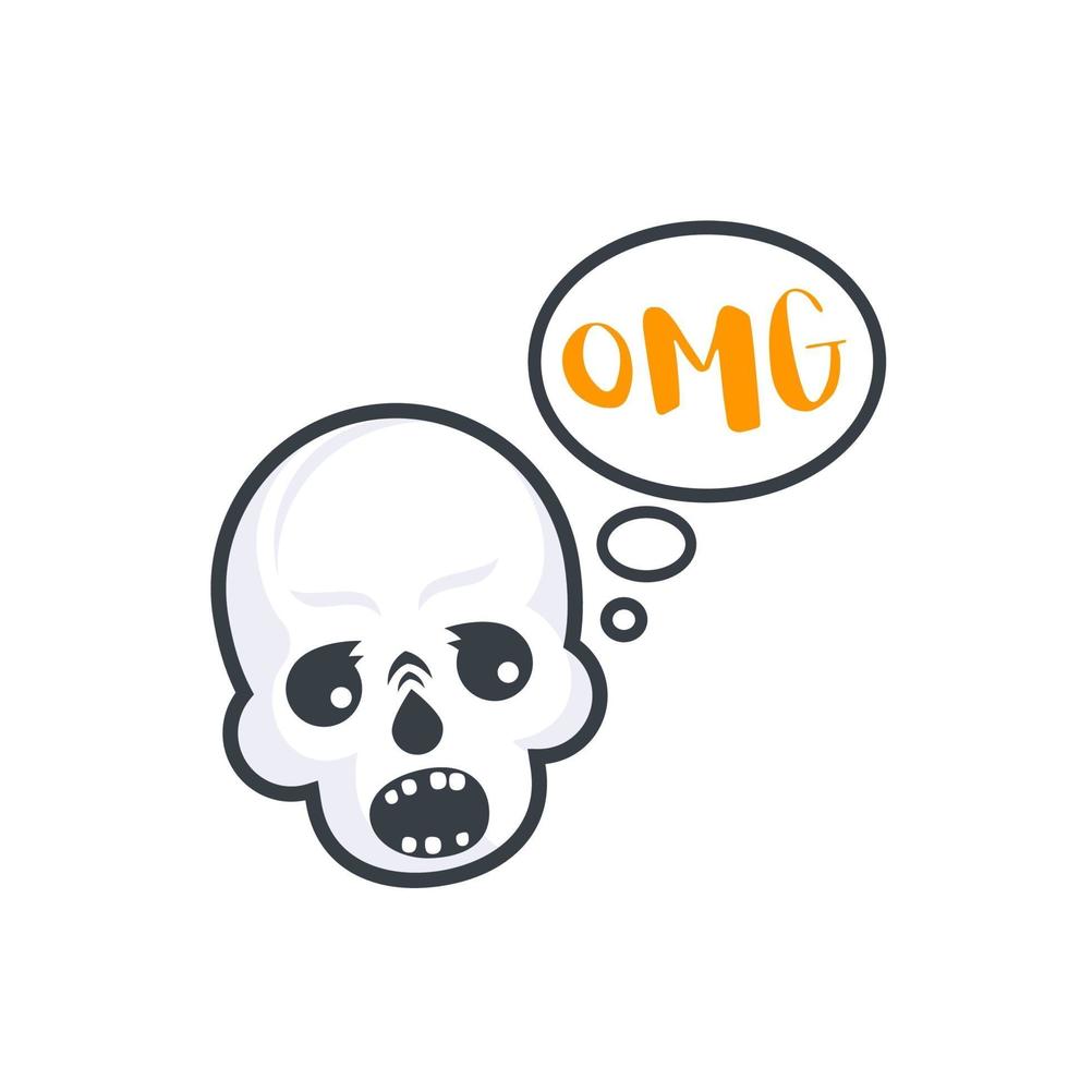 OMG text with skull, vector sticker, print