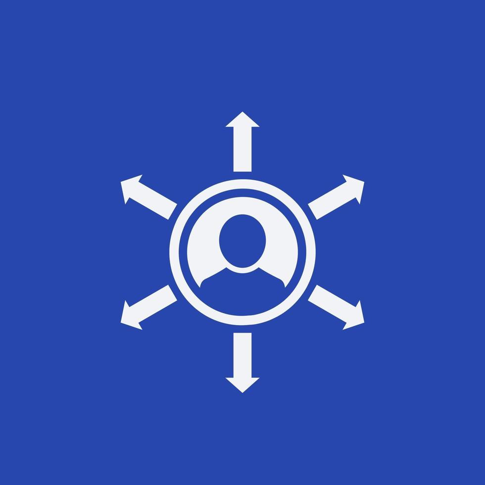 Influence, vector icon on blue