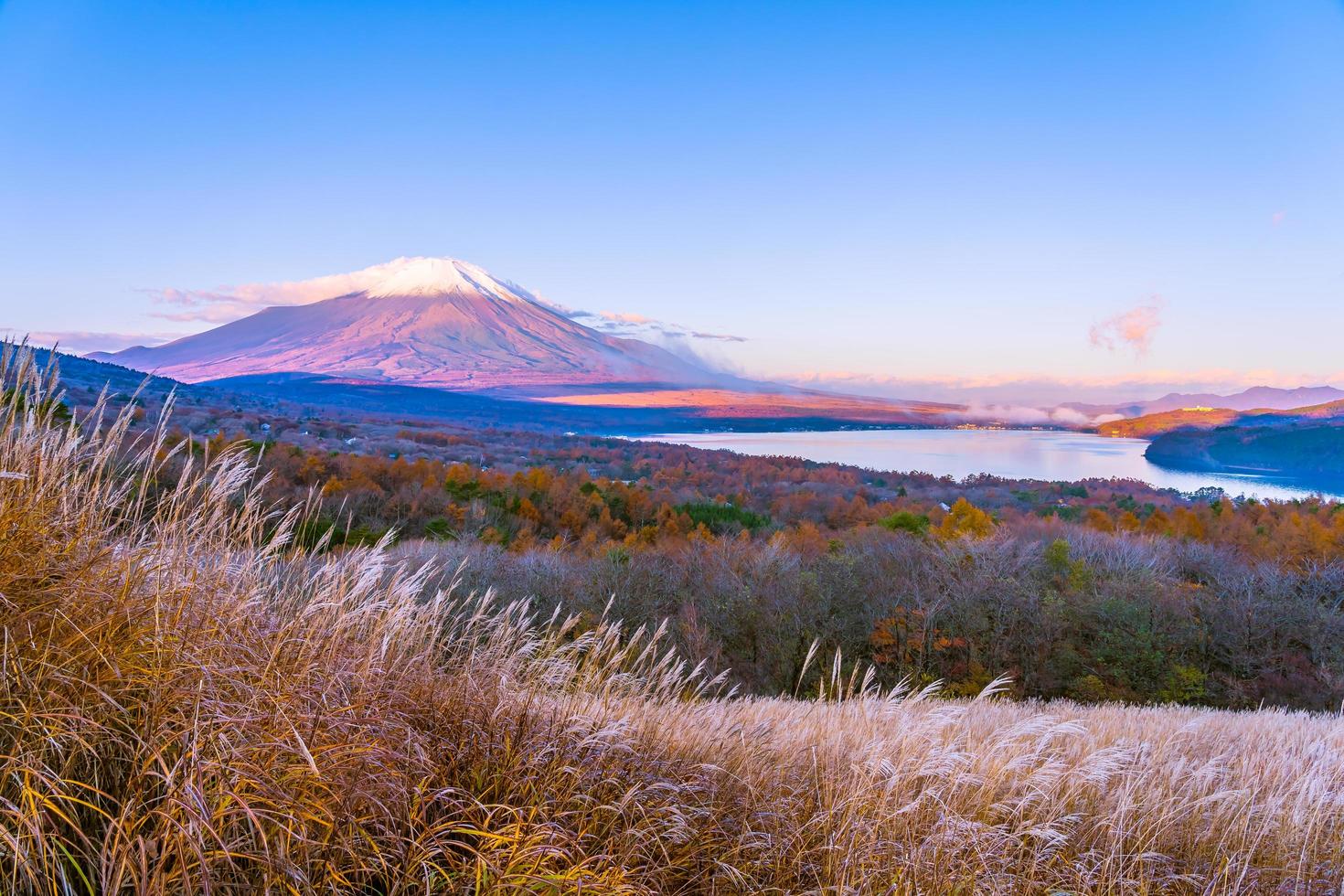 Beautiful Mt. Fuji at Yamanaka lake, Japan photo